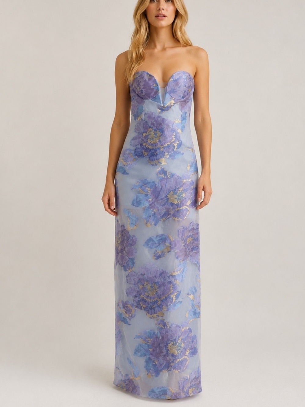 Katie May Ursula Dress Strapless Blue/Purple Floral Size Medium 57083